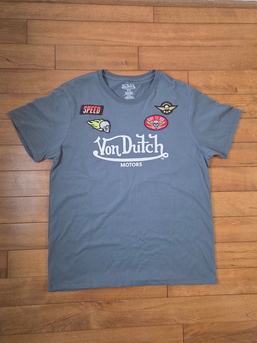 Von Dutch Men's Grey Logo Patch Short Sleeve T-Shirt Size XL